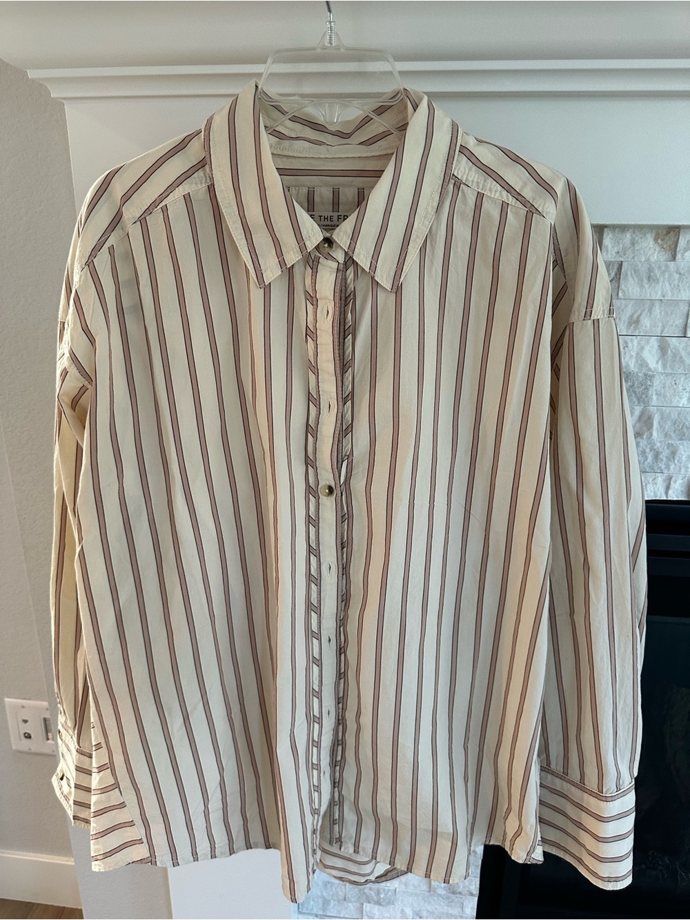 Free people NWT cream stripe button down. Size M